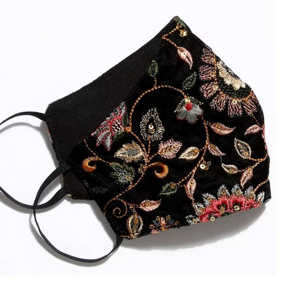 NWT Free People Black Velvet Embellished Mask - Picture 2 of 2